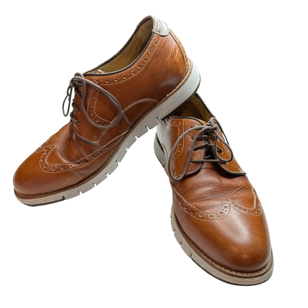 Johnston Murphy Martell Wingtip Dress Shoes Camel Tan Sheepskin Leather Mens 9.5